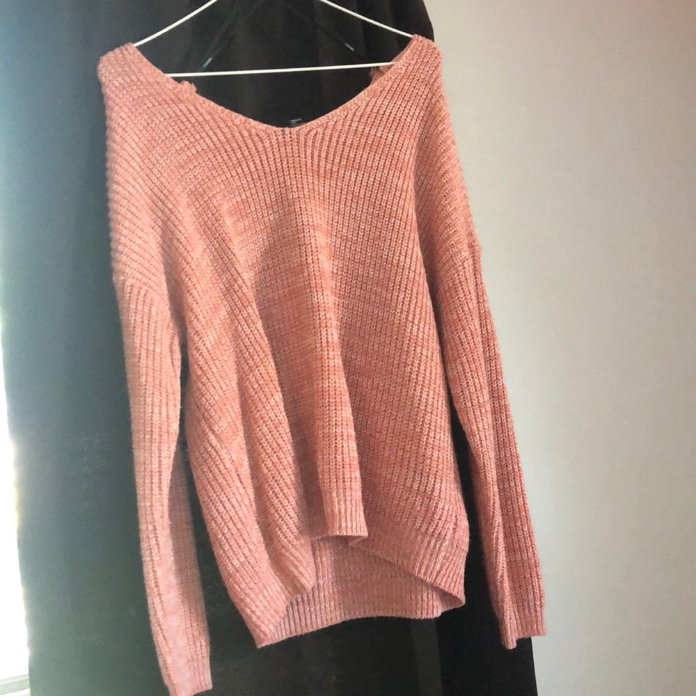 pink v-neck sweater